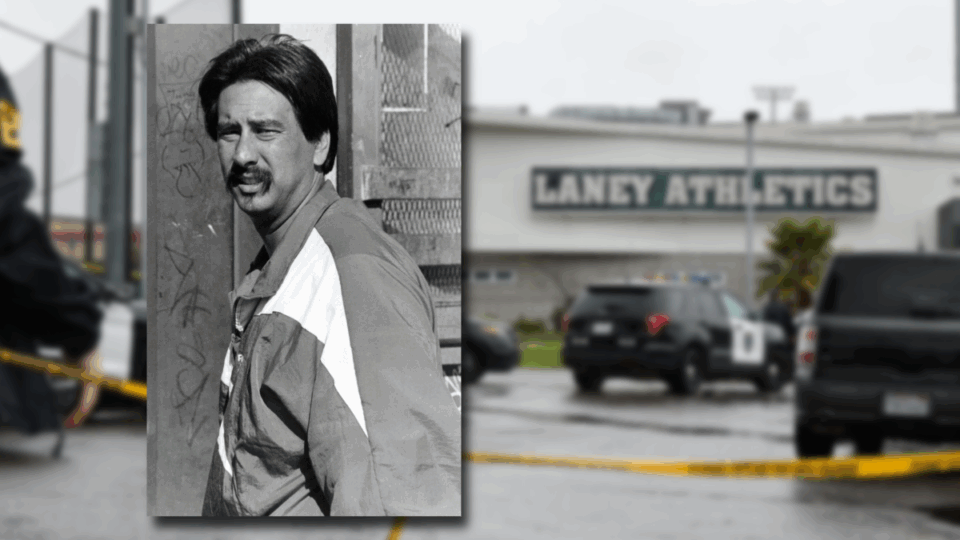 Photo of John Beam overlaying the scene after a shooting at Laney College on Thursday, Nov. 13, 2025, in Oakland, California.