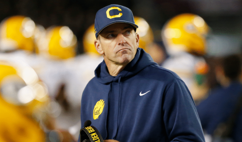 California Golden Bears head coach Justin Wilcox looks on from the sidelines during a college football game between the California Golden Bears and the Virginia Tech Hokies on October 24, 2025, at Lane Stadium in Blacksburg, VA.