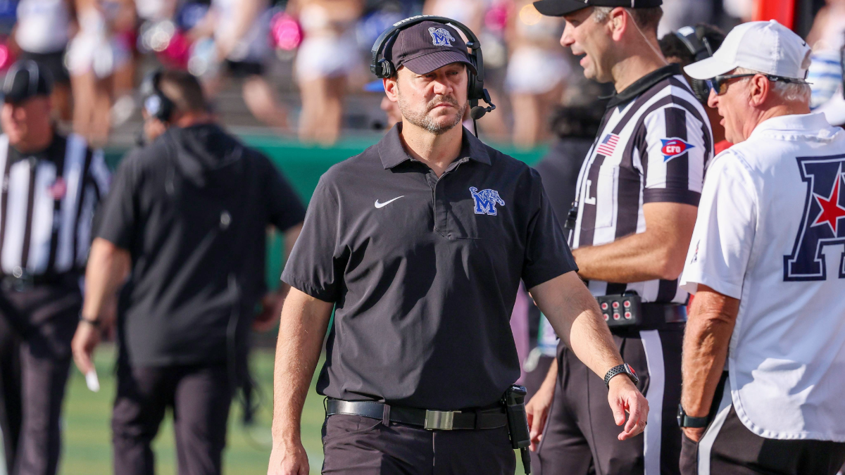 Ryan Silverfield Head Coach of the Memphis Tigers looks on against the UAB Blazers during the first half at Protective Stadium on October 18, 2025 in Birmingham, Alabama.