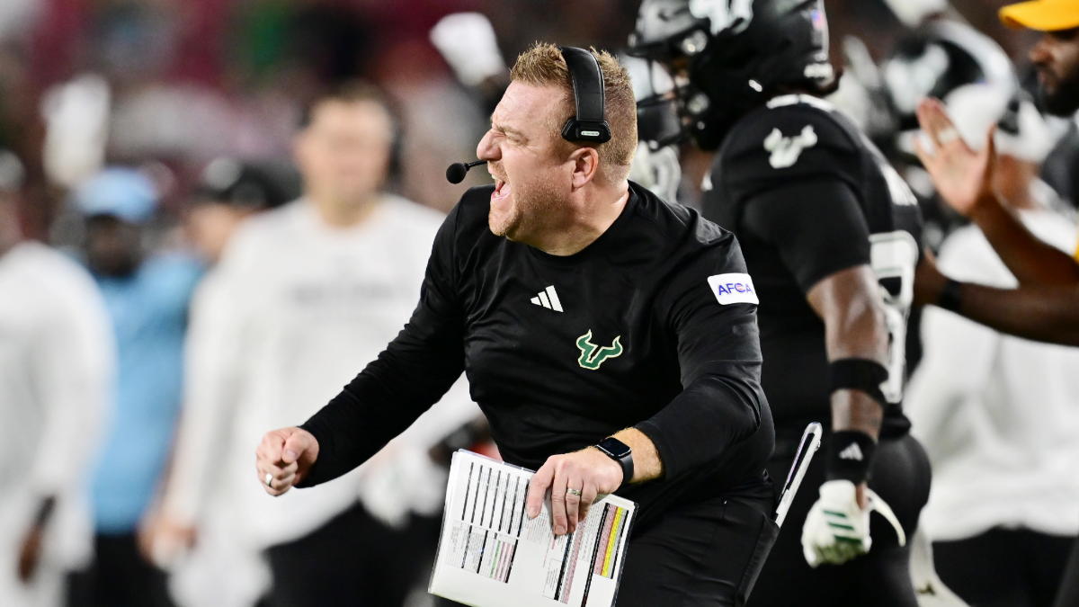 Head coach Alex Golesh of the South Florida Bulls reacts in the third quarter against the Boise State Broncos at Raymond James Stadium on August 28, 2025 in Tampa, Florida.