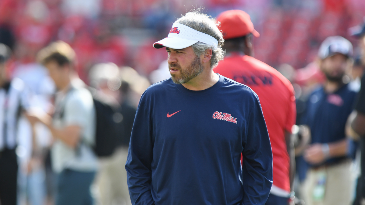 Defensive coordinator Pete Golding of the Ole Miss Rebels looks on prior to the college football game between the Ole Miss Rebels and the Georgia Bulldogs on October 18, 2025, at Sanford Stadium in Athens, GA.