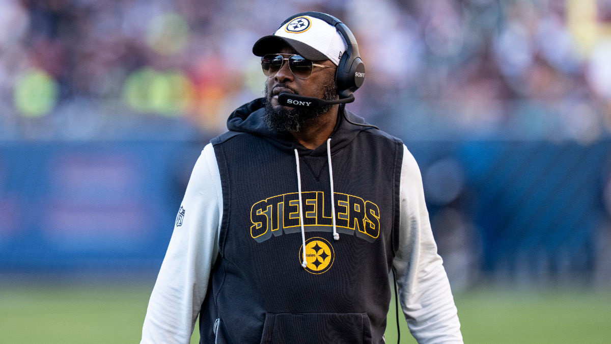 Mike Tomlin of the Pittsburgh Steelers walks along the sideline during an NFL football game between the Chicago Bears and the Pittsburgh Steelers at Soldier Field on November 23 2025 in Chicago, Illinois.