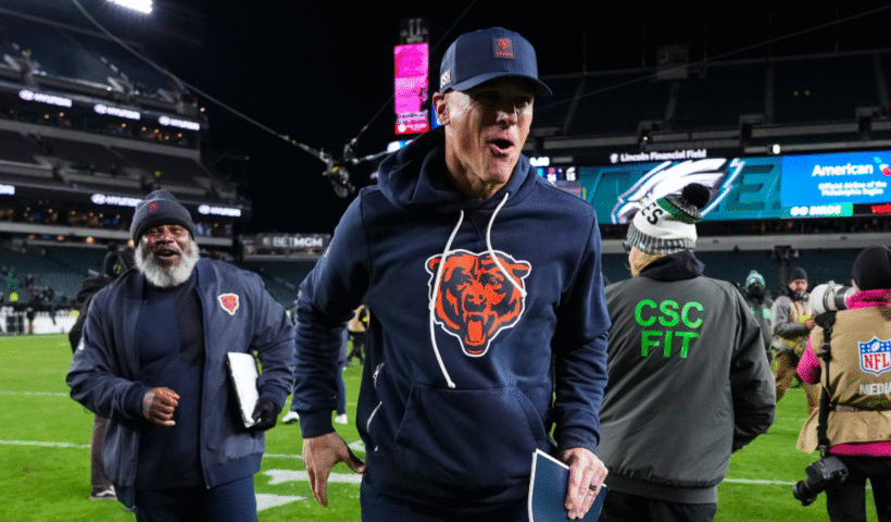 Chicago Bears head coach Ben Johnson celebrates after an NFL football game against the Philadelphia Eagles at Lincoln Financial Field on November 28, 2025 in Philadelphia, Pennsylvania.