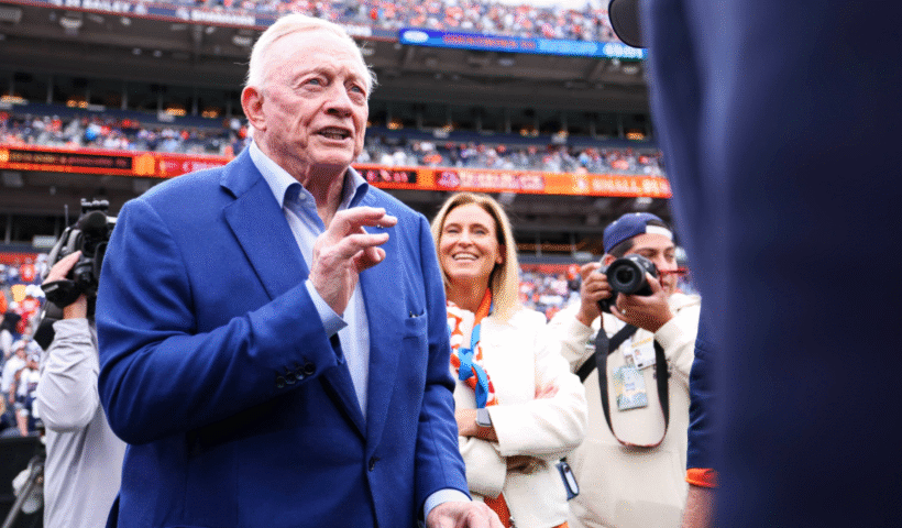 Dallas Cowboys owner Jerry Jones walks the sideline prior to the game against the Denver Broncos at Empower Field at Mile High on October 26, 2025 in Denver, Colorado.