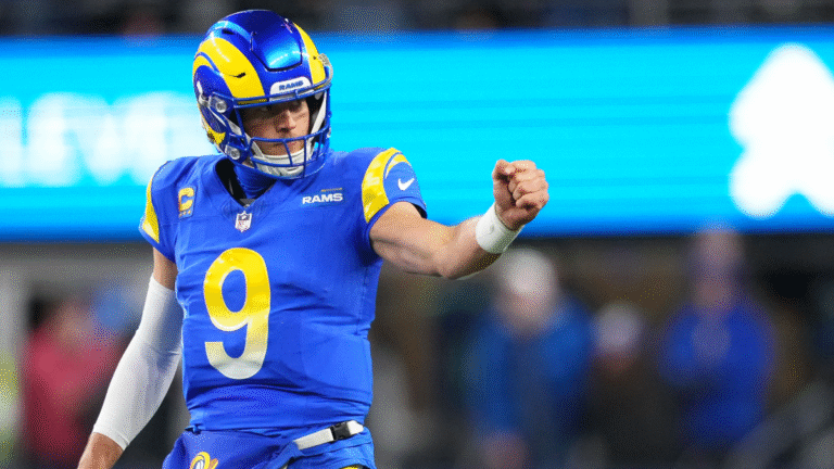 Matthew Stafford #9 of the Los Angeles Rams looks on during the second half against the Seattle Seahawks at Lumen Field on December 18, 2025 in Seattle, Washington.