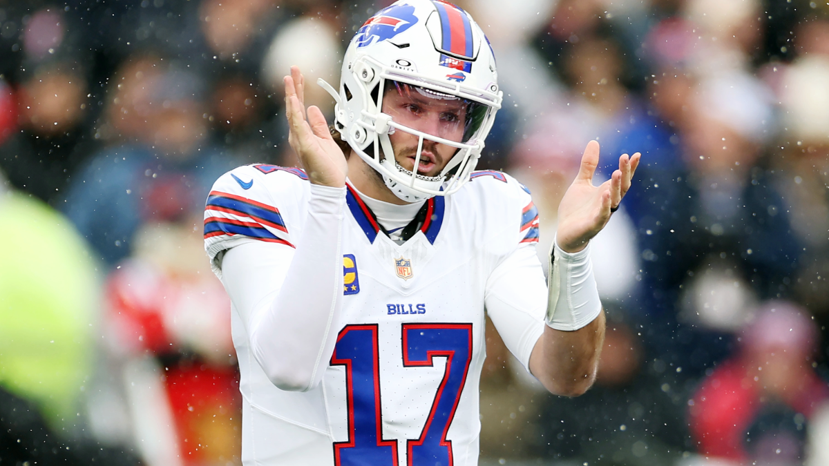 Josh Allen #17 of the Buffalo Bills in action against the New England Patriots at Gillette Stadium on December 14, 2025 in Foxborough, Massachusetts.