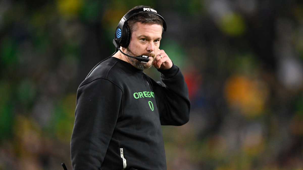 Head coach Dan Lanning of the Oregon Ducks during the second half of the 2025 College Football Playoff First Round Game at Autzen Stadium on December 20, 2025 in Eugene, Oregon.
