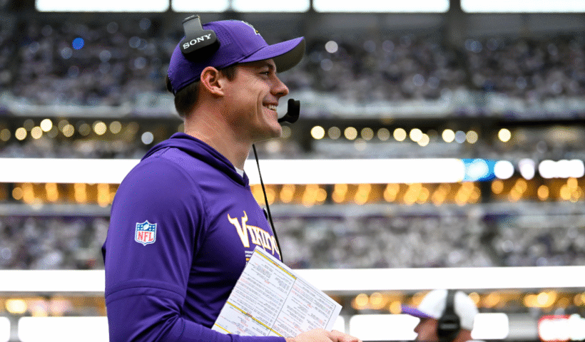Head coach Kevin O'Connell of the Minnesota Vikings looks on against the Detroit Lions during the first quarter at U.S. Bank Stadium on December 25, 2025 in Minneapolis, Minnesota.