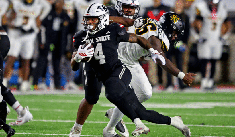 Cam Cook #4 of the Jacksonville State Gamecocks rushes the ball against the Kennesaw State Owls during the fourth quarter at AmFirst Stadium on December 5, 2025 in Jacksonville, Alabama.