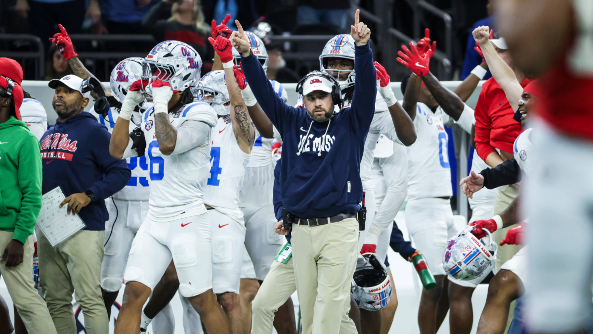 Head coach Pete Golding of the Ole Miss Rebels gestures during second half of the College Football Playoff Quarter Final Game against the Georgia Bulldogs at Caesars Superdome on January 1, 2026 in New Orleans, Louisiana.