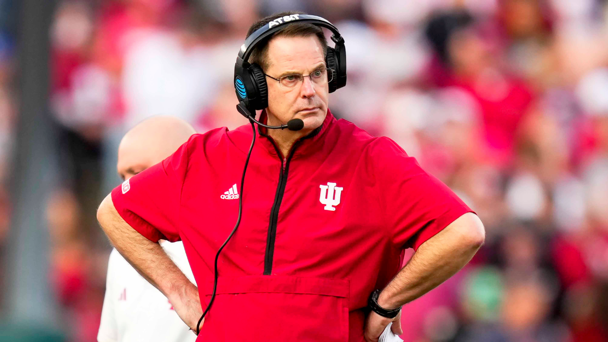Curt Cignetti, Head Coach of the Indiana Hoosiers watching game during a game between Alabama Crimson Tide and Indiana Hoosiers at Rose Bowl Stadium on January 1, 2026 in Pasadena, California.