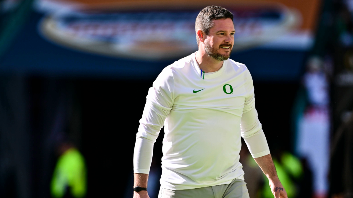 Head coach Dan Lanning of the Oregon Ducks before the College Football Playoff Quarter Final Game at Hard Rock Stadium against the Texas Tech Red Raiders on January 1, 2026 in Miami Gardens, Florida.