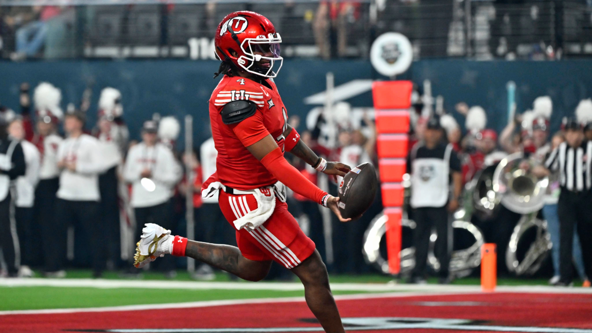 Quarterback Devon Dampier #4 of the Utah Utes celebrates a touchdown against the Nebraska Cornhuskers during the first half of the SRS Distribution Las Vegas Bowl at Allegiant Stadium on December 31, 2025 in Las Vegas, Nevada. The Utes defeated the Cornhuskers 44-22.