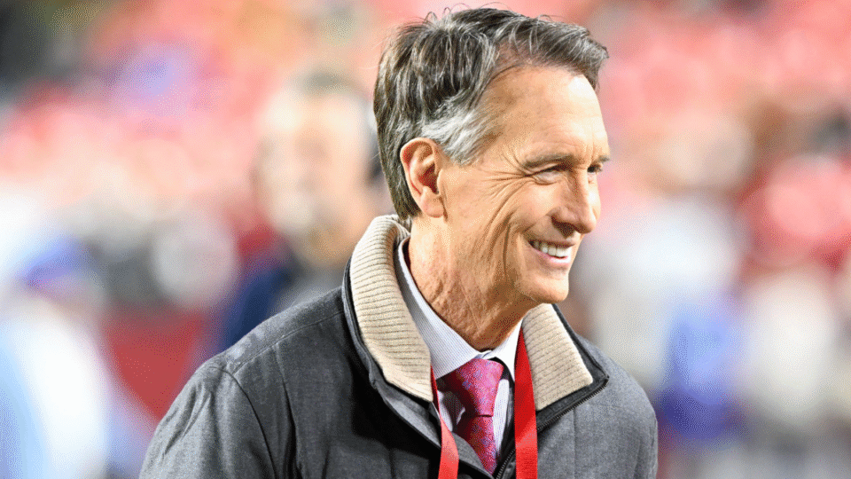 Sportscaster Chris Collinsworth reacts prior to the game between the Seattle Seahawks and Washington Commanders at Northwest Stadium on November 02, 2025 in Landover, Maryland.