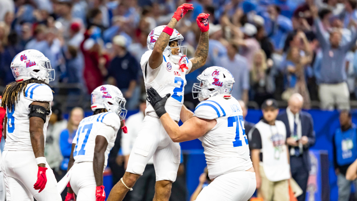 Harrison Wallace III #2 of the Mississippi Rebels celebrates a big play in the fourth quarter of the 2025 College Football Playoff Quarterfinal at the Allstate Sugar Bowl at Caesars Superdome on January 1, 2026 in New Orleans, Louisiana. (Photo by Steve Limentani/ISI Photos/ISI Photos via Getty Images)