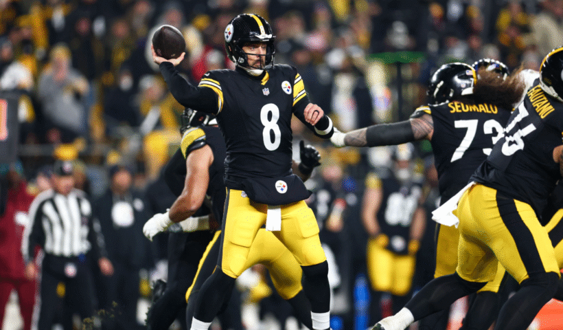 Aaron Rodgers #8 of the Pittsburgh Steelers throws a pass during the second quarter against the Baltimore Ravens at Acrisure Stadium on January 4, 2026 in Pittsburgh, Pennsylvania.