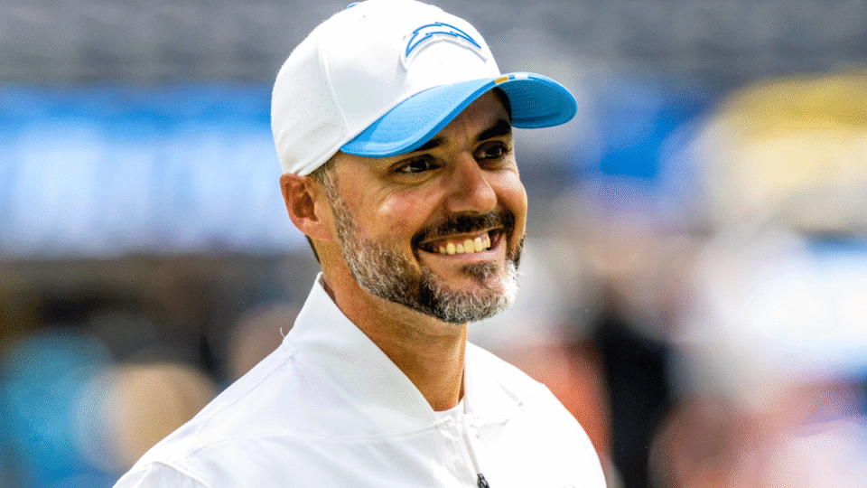 Los Angeles Chargers defensive coordinator Jesse Minter during pregame warmups before an NFL preseason football game between the New Orleans Saints and the Los Angeles Chargers, Sunday, Aug. 10, 2025, in Inglewood, California.