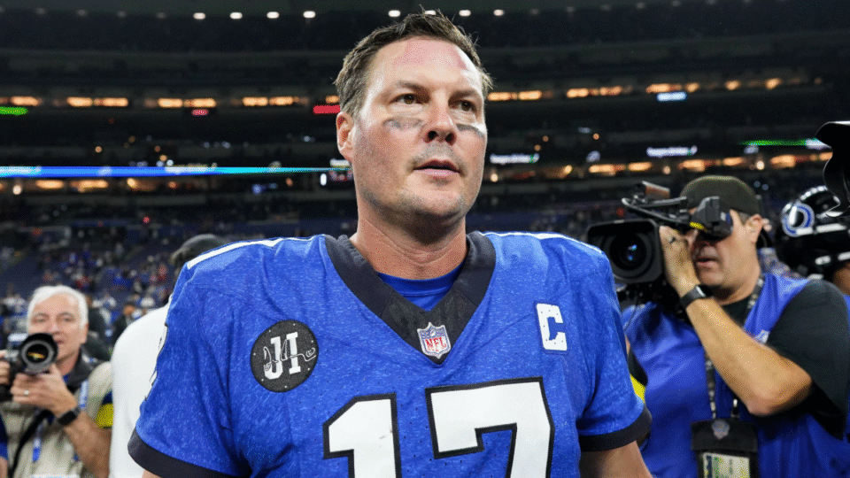Philip Rivers #17 of the Indianapolis Colts walks across the field after losing to the San Francisco 49ers 48-27 at Lucas Oil Stadium on December 22, 2025 in Indianapolis, Indiana.