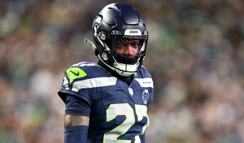 Rashid Shaheed #22 of the Seattle Seahawks looks on during the fourth quarter against the Los Angeles Rams in the NFC Championship game at Lumen Field on January 25, 2026 in Seattle, Washington. The Seahawks won 31-27.