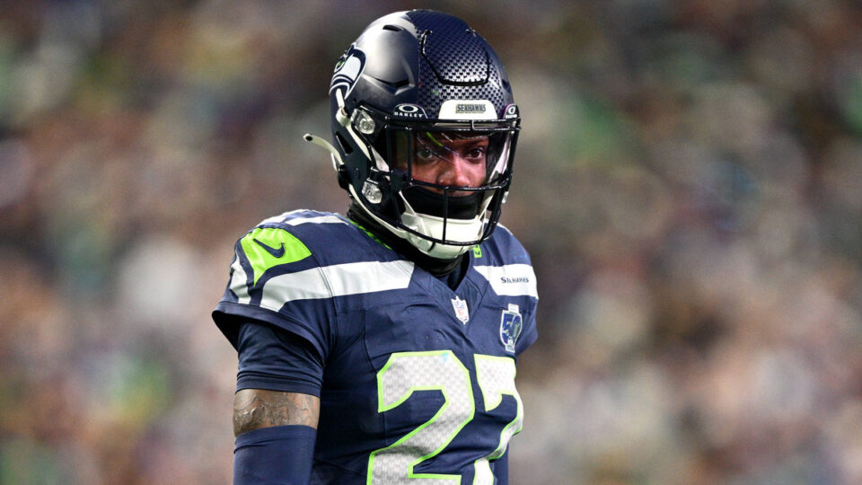 Rashid Shaheed #22 of the Seattle Seahawks looks on during the fourth quarter against the Los Angeles Rams in the NFC Championship game at Lumen Field on January 25, 2026 in Seattle, Washington. The Seahawks won 31-27.