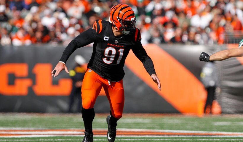 Cincinnati Bengals defensive end Trey Hendrickson (91) in action during the game against the New York Jets and the Cincinnati Bengals on October 26, 2025, at Paycor Stadium in Cincinnati, OH.
