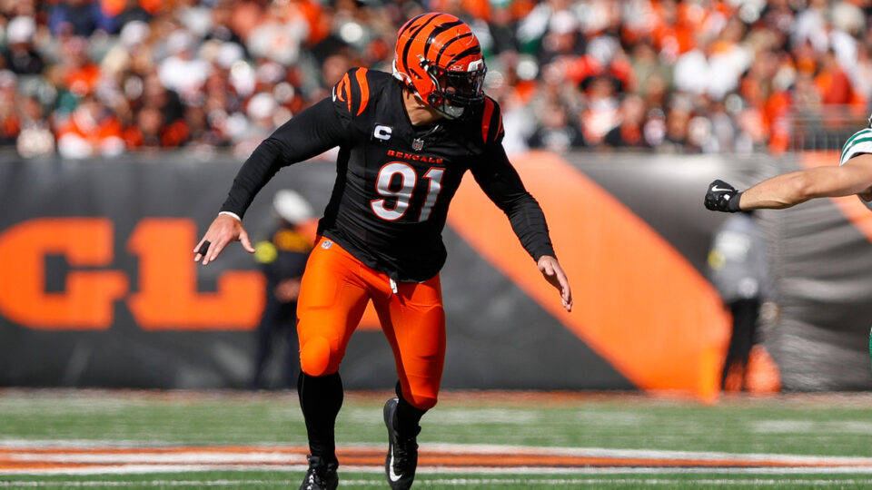 Cincinnati Bengals defensive end Trey Hendrickson (91) in action during the game against the New York Jets and the Cincinnati Bengals on October 26, 2025, at Paycor Stadium in Cincinnati, OH.