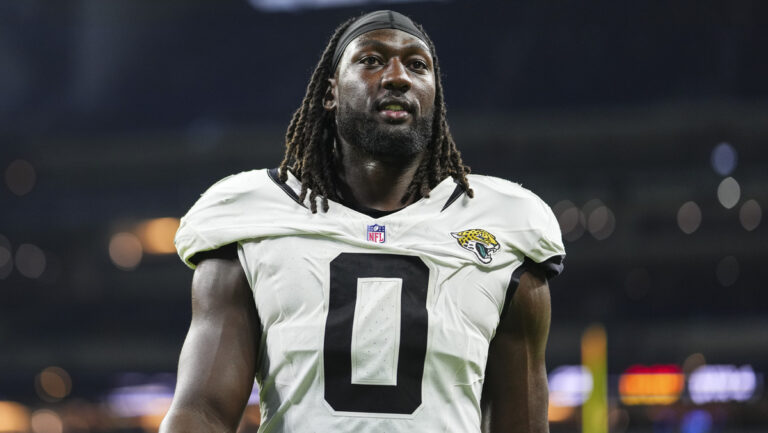 Devin Lloyd #0 of the Jacksonville Jaguars exits the field after an NFL football game against the Indianapolis Colts at Lucas Oil Stadium on December 28, 2025 in Indianapolis, Indiana.