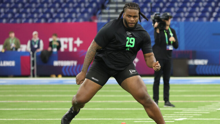 Max Iheanachor of the Arizona State Sun Devils participates in a drill during the 2026 NFL Scouting Combine at Lucas Oil Stadium on March 01, 2026 in Indianapolis, Indiana.