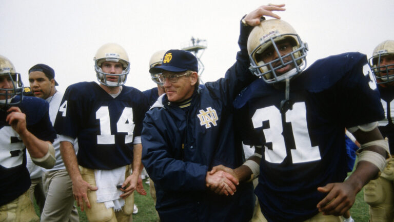 Head Coach Lou Holtz of the Notre Dame Fighting Irish gives instructions to his players during a practice circa 1988 at Notre Dame in South Bend, Indiana. Holtz coached the Notre Dame Fighting Irish from 1986-1996.