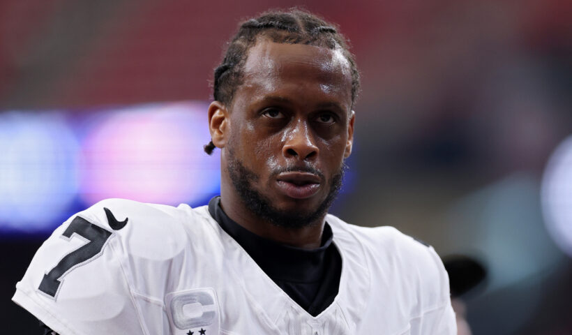 Geno Smith #7 of the Las Vegas Raiders warms up prior to a game against the Houston Texans at NRG Stadium on December 21, 2025 in Houston, Texas.