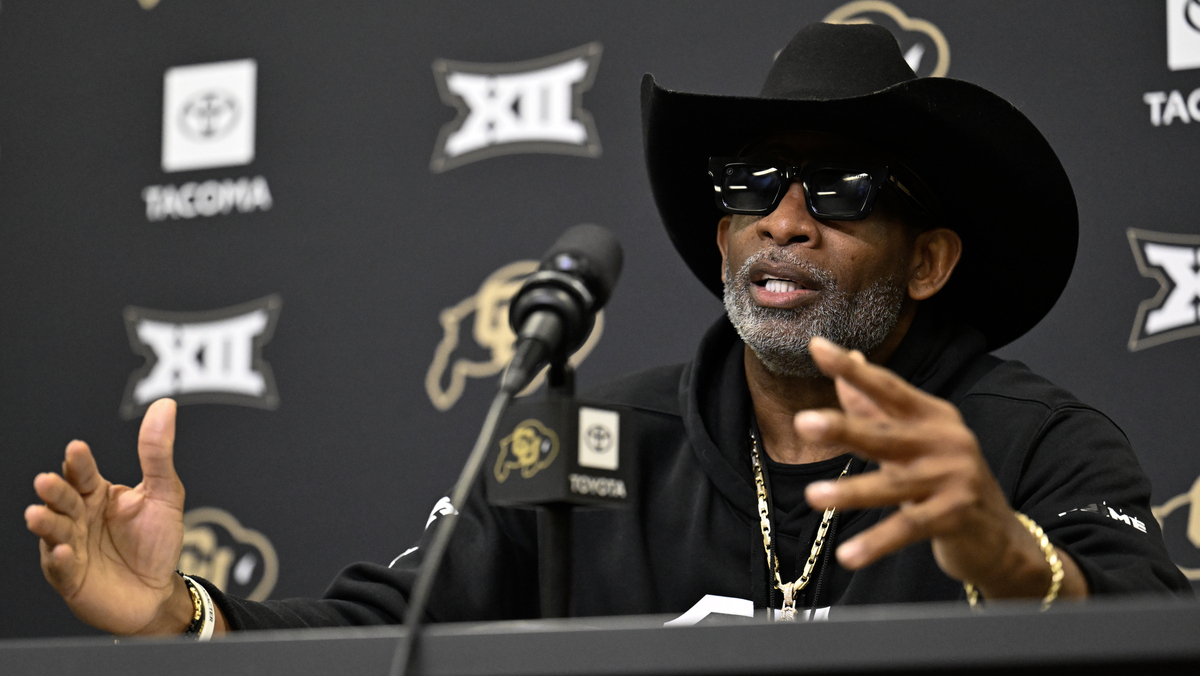 University of Colorado Boulder head football coach Deion Coach Prime Sanders speaks during a spring football press conference at the UC Health Champions Center on on Friday, March 6, 2026.