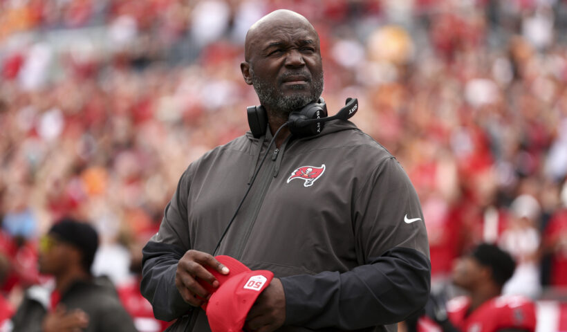 Head coach Todd Bowles of the Tampa Bay Buccaneers stands on the sidelines prior to an NFL football game against the New Orleans Saints at Raymond James Stadium on December 7, 2025 in Tampa, Florida.