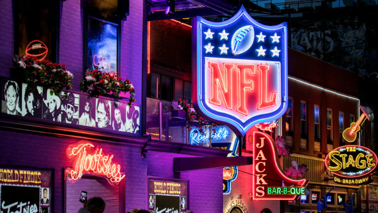 NFL signage seen around Nashville during the St. Jude Rock 'n' Roll Marathon and ½ Marathon and the 2019 NFL Draft Experience on April 27, 2019 in Nashville, Tennessee.