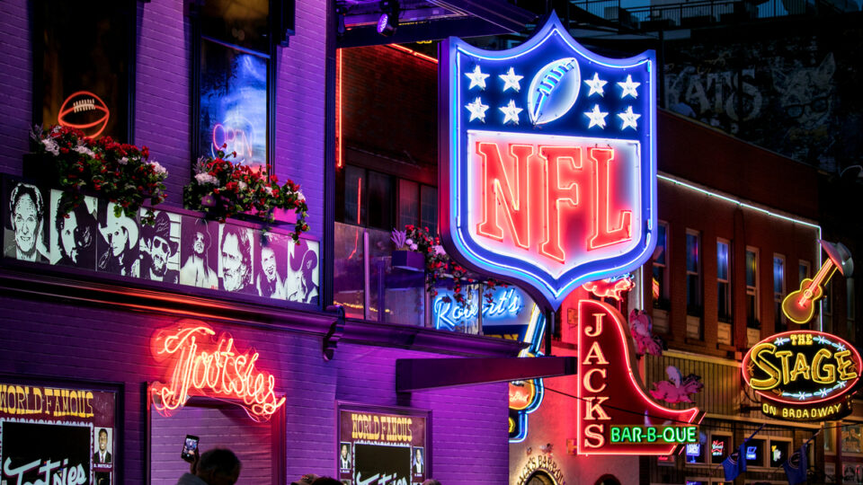 NFL signage seen around Nashville during the St. Jude Rock 'n' Roll Marathon and ½ Marathon and the 2019 NFL Draft Experience on April 27, 2019 in Nashville, Tennessee.