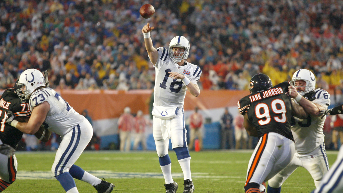 Colts Peyton Manning during Super Bowl XLI between the Indianapolis Colts and Chicago Bears at Dolphins Stadium in Miami, Florida on February 4, 2007.