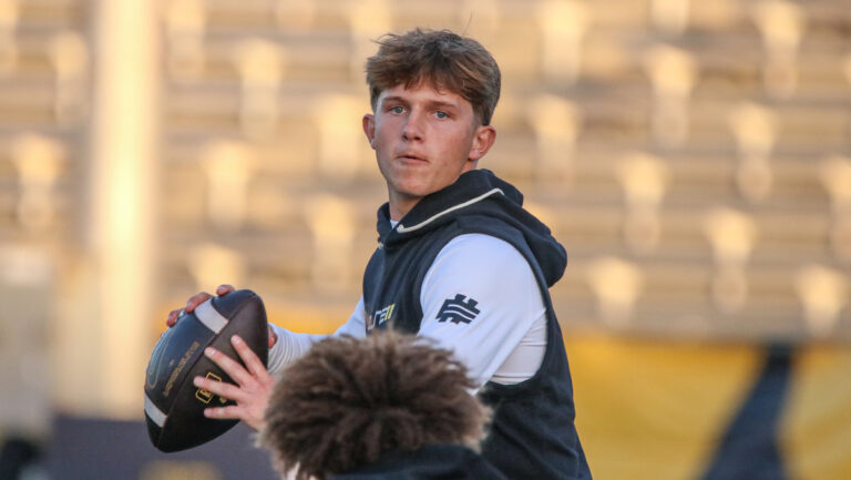 Ryan Rakowski throws a pass at the Elite 11 Finals quarterback event in Manhattan Beach, California on May 29, 2026.