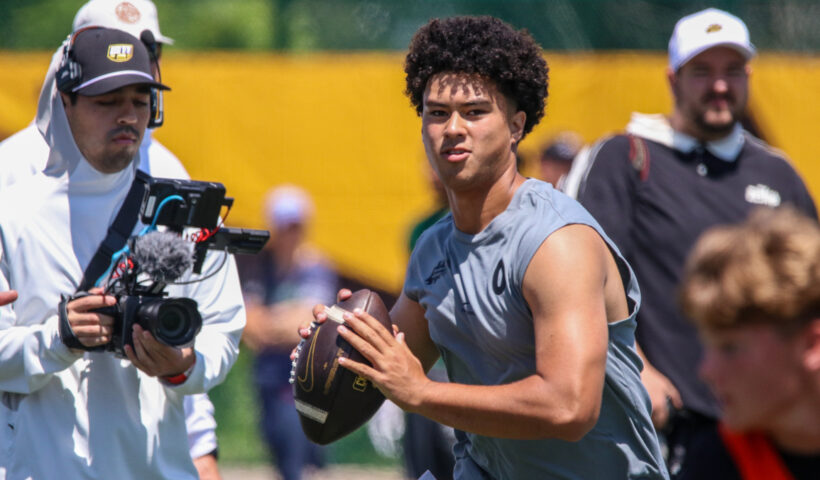 high school football elite 11 finals kamden lopati salt lake city west throws pass on day 3 of the event at mira costa high school on May, 31, 2026