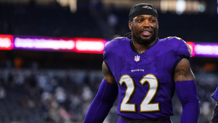 Derrick Henry #22 of the Baltimore Ravens walks off of the field after an NFL football game against the Dallas Cowboys at AT&T Stadium on September 22, 2024 in Arlington, Texas.