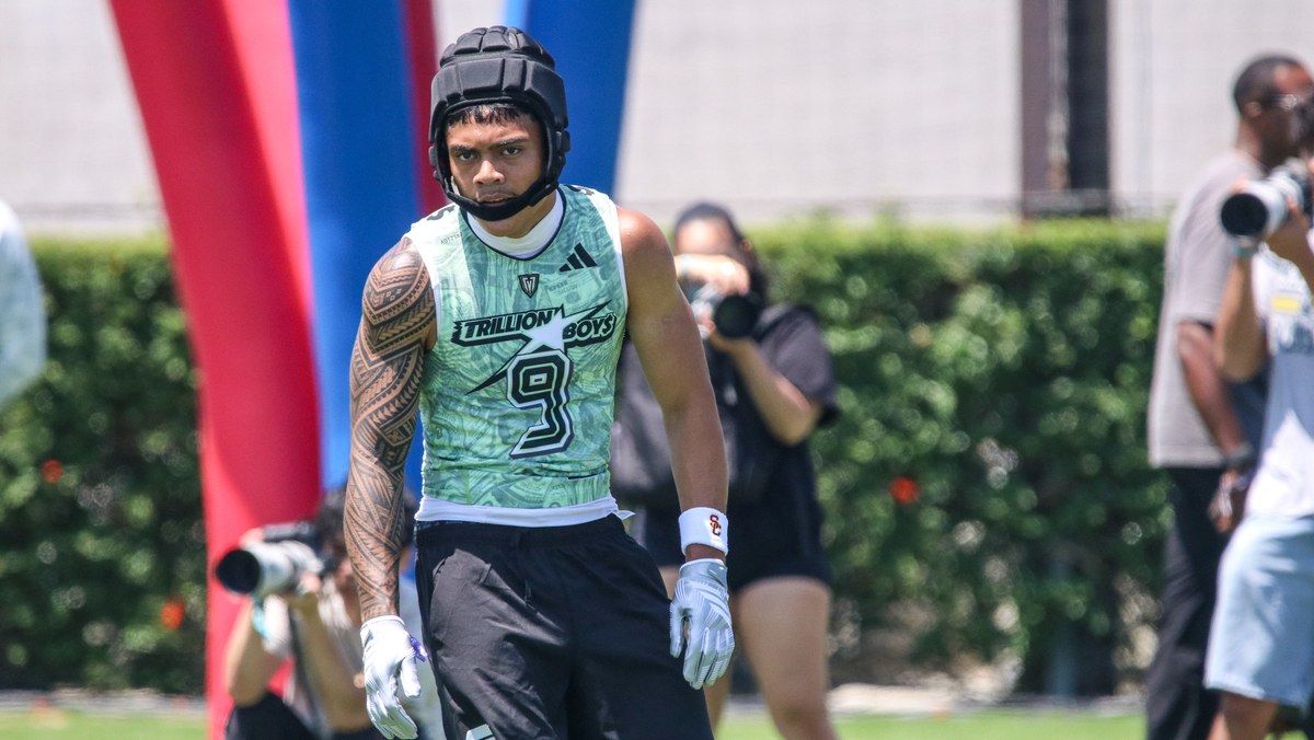 Athlete Honor Fa'alave-Johnson of Cathedral Catholic lines up before a play for Trillion Boys in the OT7 Finals in Los Angeles, California on June 14, 2026.