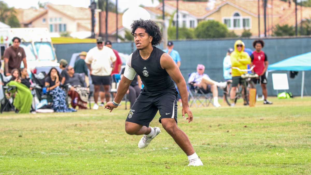 2027 Servite linebacker Isaiah Leilua moves across the field at the Edison Battle at the Beach on May 11, 2026 in Huntington Beach, California.