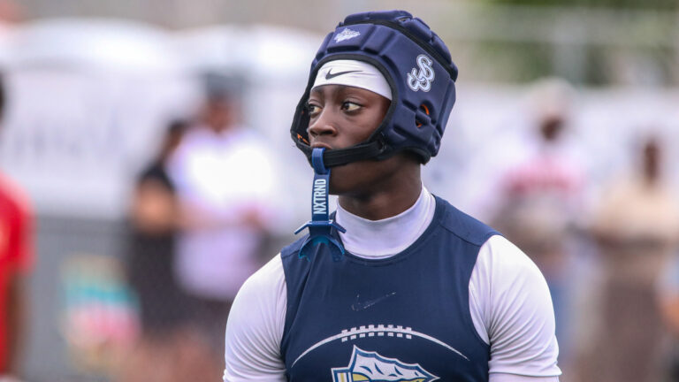 St. John Bosco DB Dorian Franklin looks to the sideline at the Edison Battle at the Beach on July 11, 2026 in Huntington Beach, California.