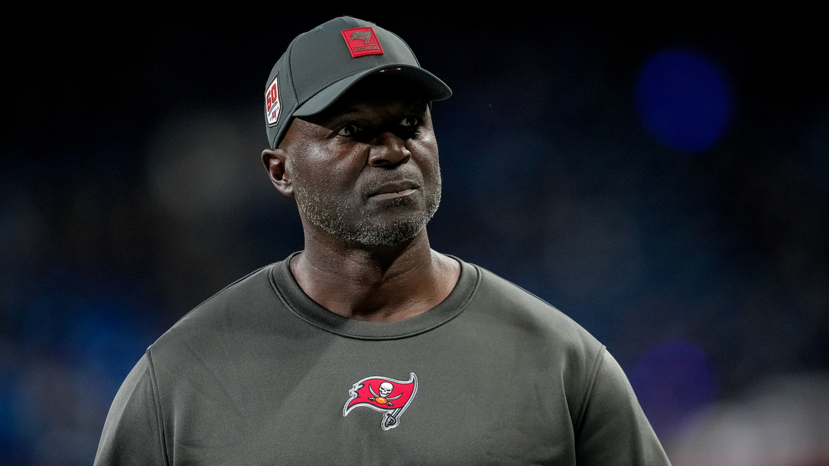 Todd Bowles head coach of the Tampa Bay Buccaneers looks on before the game against the Detroit Lions at Ford Field on October 20, 2025 in Detroit, Michigan.