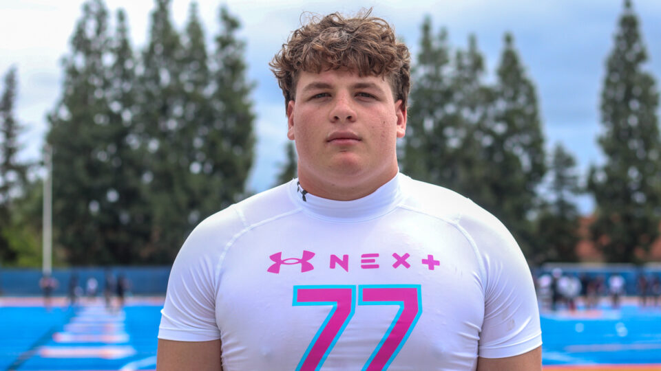 Orange Lutheran offensive lineman Lucas Rhoa poses for a headshot following the Under Armour Next Camp in Los Angeles on April 26, 2026.