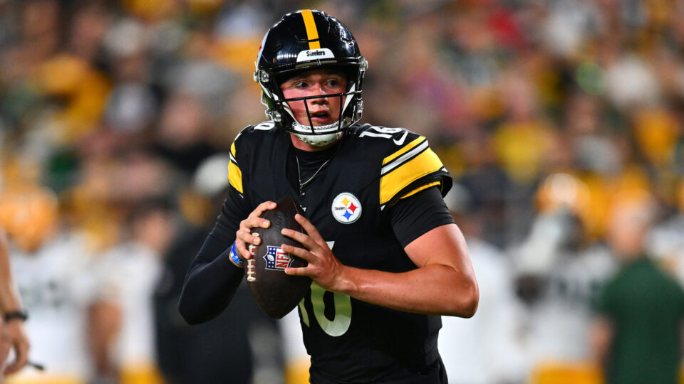 Drew Allar #16 of the Pittsburgh Steelers in action during the game against the Green Bay Packers at Acrisure Stadium on August 13, 2026 in Pittsburgh, Pennsylvania.