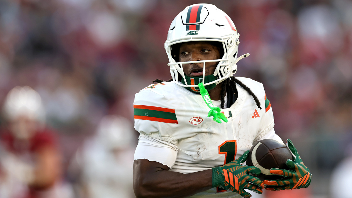 Malachi Toney #1 of Miami Hurricanes runs the ball after caught a pass during the game against Stanford at Stanford Stadium on September 4, 2026 in Stanford, California.