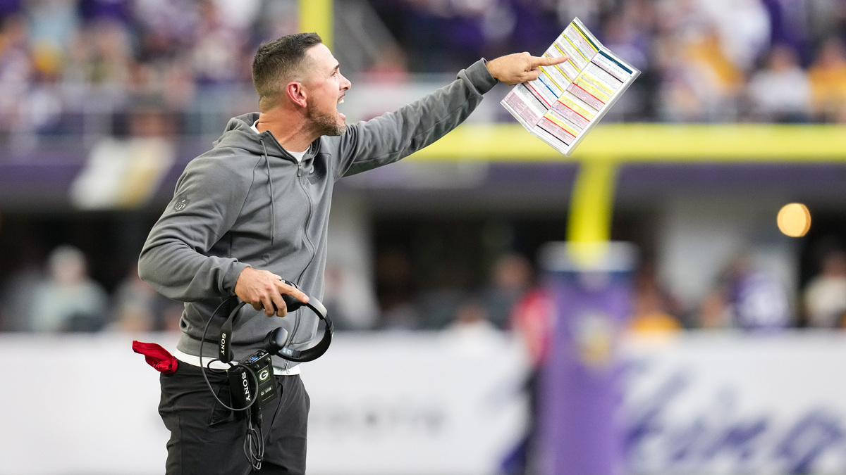 Head Coach Matt LaFleur of the Green Bay Packers calls a play during the fourth quarter of the game against the Minnesota Vikings at U.S. Bank Stadium on September 13, 2026 in Minneapolis, Minnesota.