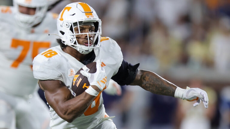 DeSean Bishop #18 of the Tennessee Volunteers runs with the ball against the Georgia Tech Yellow Jackets during a game at Bobby Dodd Stadium on September 12, 2026 in Atlanta, Georgia.