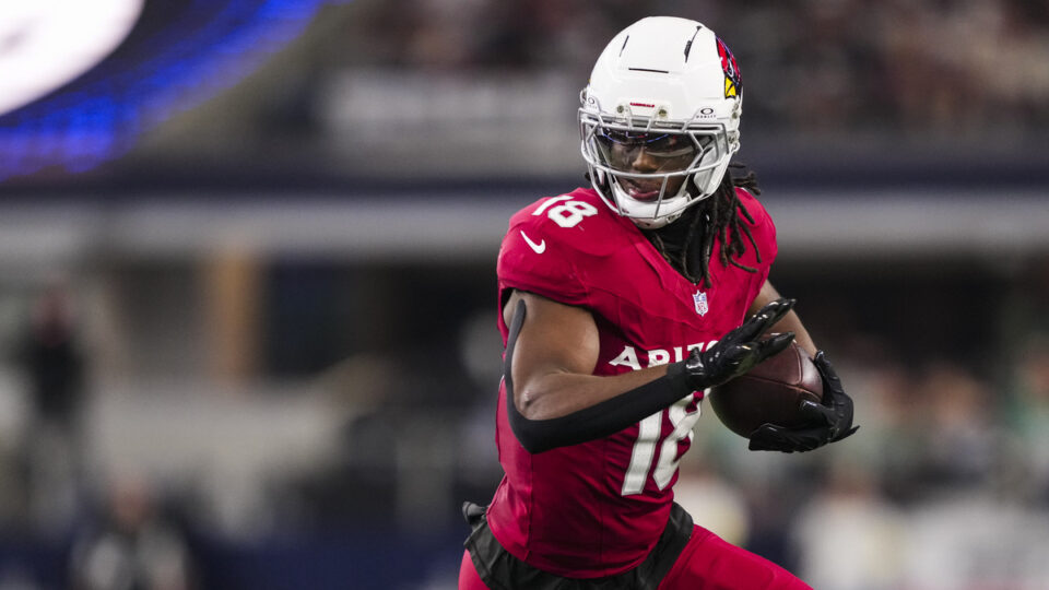 Marvin Harrison Jr. #18 of the Arizona Cardinals runs the ball during an NFL football game against the Dallas Cowboys at AT&T Stadium on November 3, 2025 in Arlington, Texas.