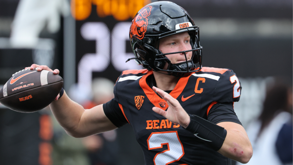 Braden Atkinson #2 of the Oregon State Beavers warms up before a game between the Washington State Cougars and the Oregon State Beavers at Reser Stadium on October 17, 2026 in Corvallis, Oregon.