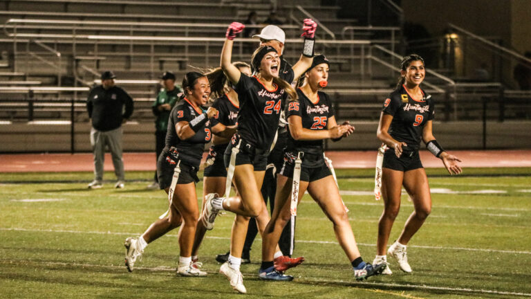 Huntington Beach center Kayden Foley in a CIF Southern Section Open Division flag football playoff game between Huntington Beach High School and Mater Dei High School at Huntington Beach High School in Huntington Beach, California on Oct. 28, 2026.